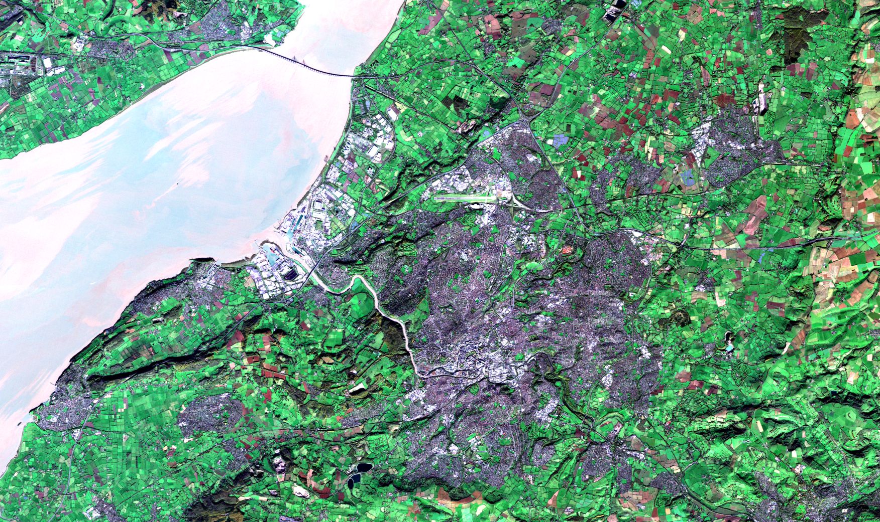False colour satellite image of Bristol