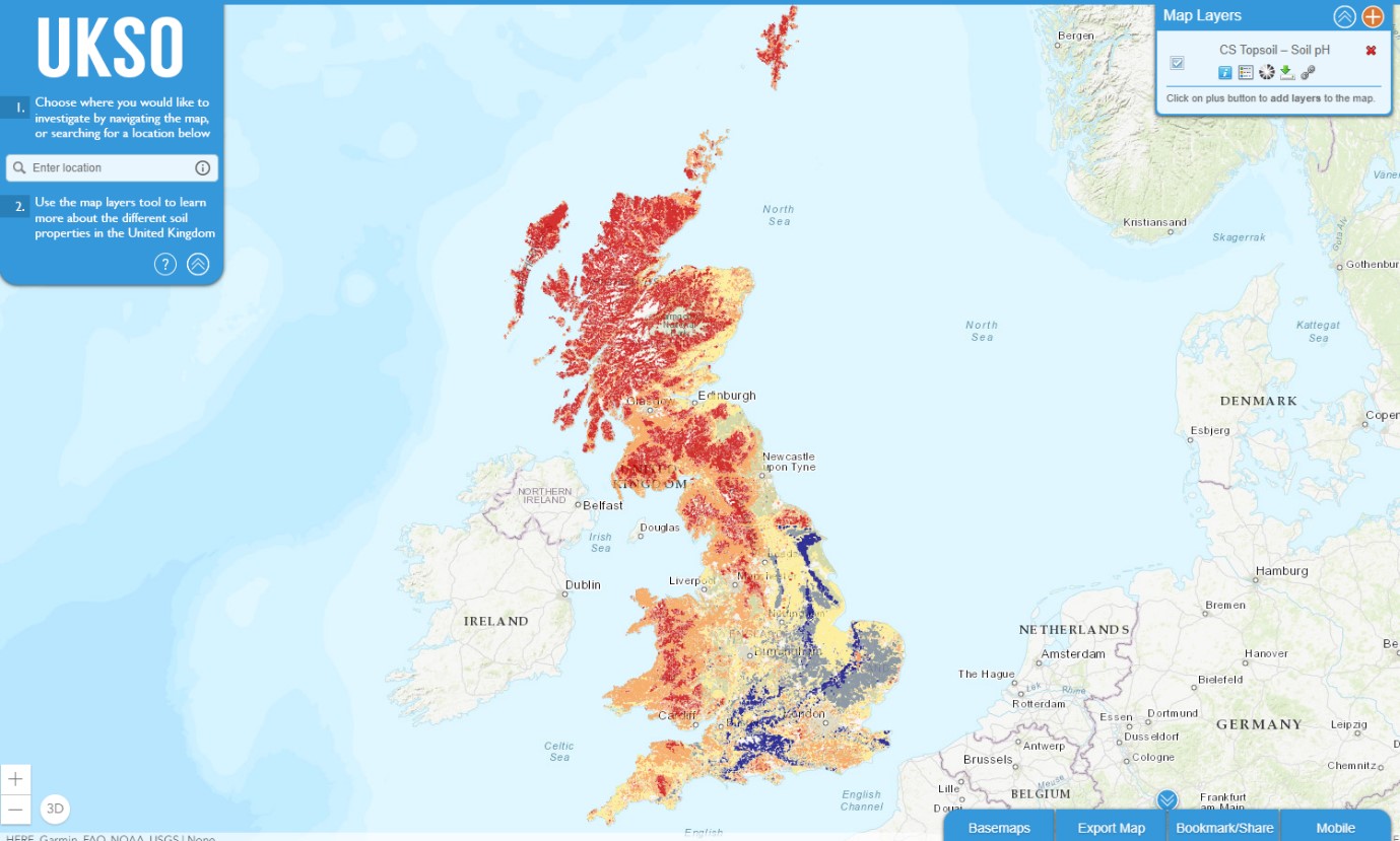 Screenshot of online tool, showing Great Britain with coloured overlays