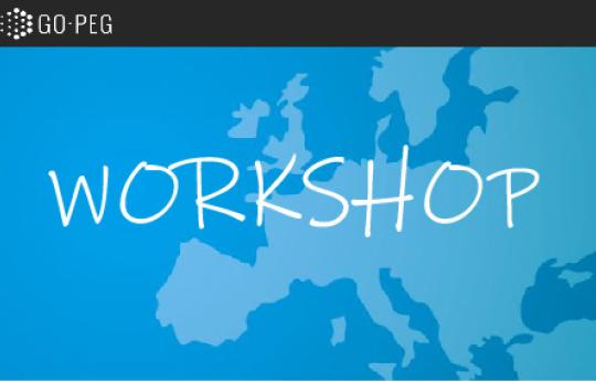 A simple outline map of Europe in blue with the word WORKSHOP overlaid