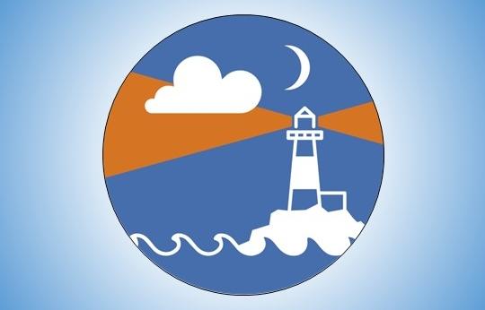 Graphic of a lighthouse in a circle