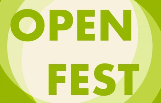 Graphic with words 'Open Fest' overlaid