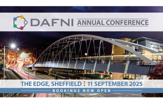 Photo of bridge overlaid with information about DAFNI conference