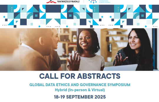 Text advertising symposium underneath stock image of people talking