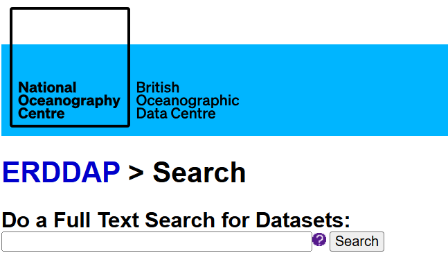 A screenshot of the search bar of the ERDDAP site
